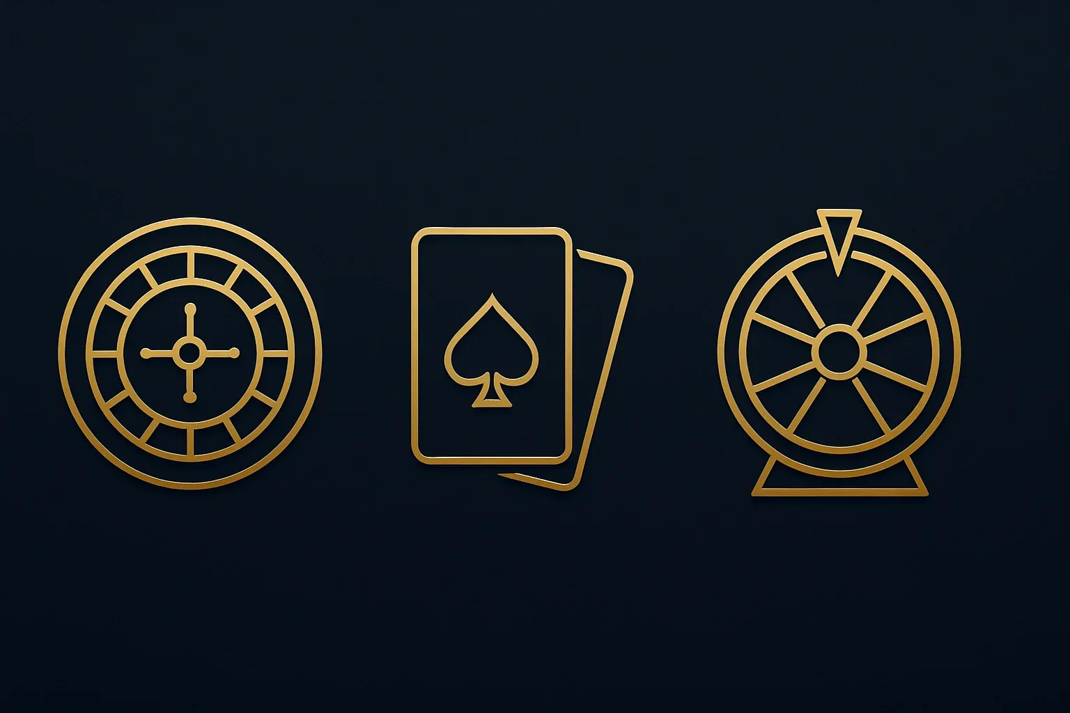 Elegant minimalist casino icons on dark navy and gold premium background